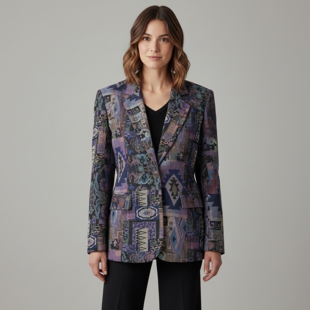 Vintage “Attitude” Women's Multicolor Southwest Patterned Blazer
